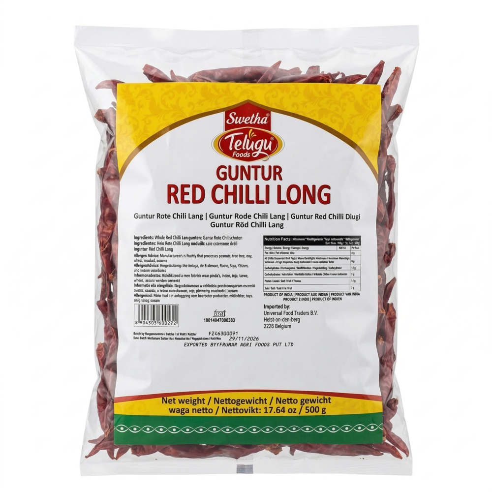 Telugu Foods Guntur Red Chillis (Long) 500g